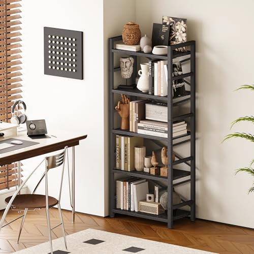 3 Tier Industrial Bookcase, Rustic Etagere Bookshelf for Living Room U5786
