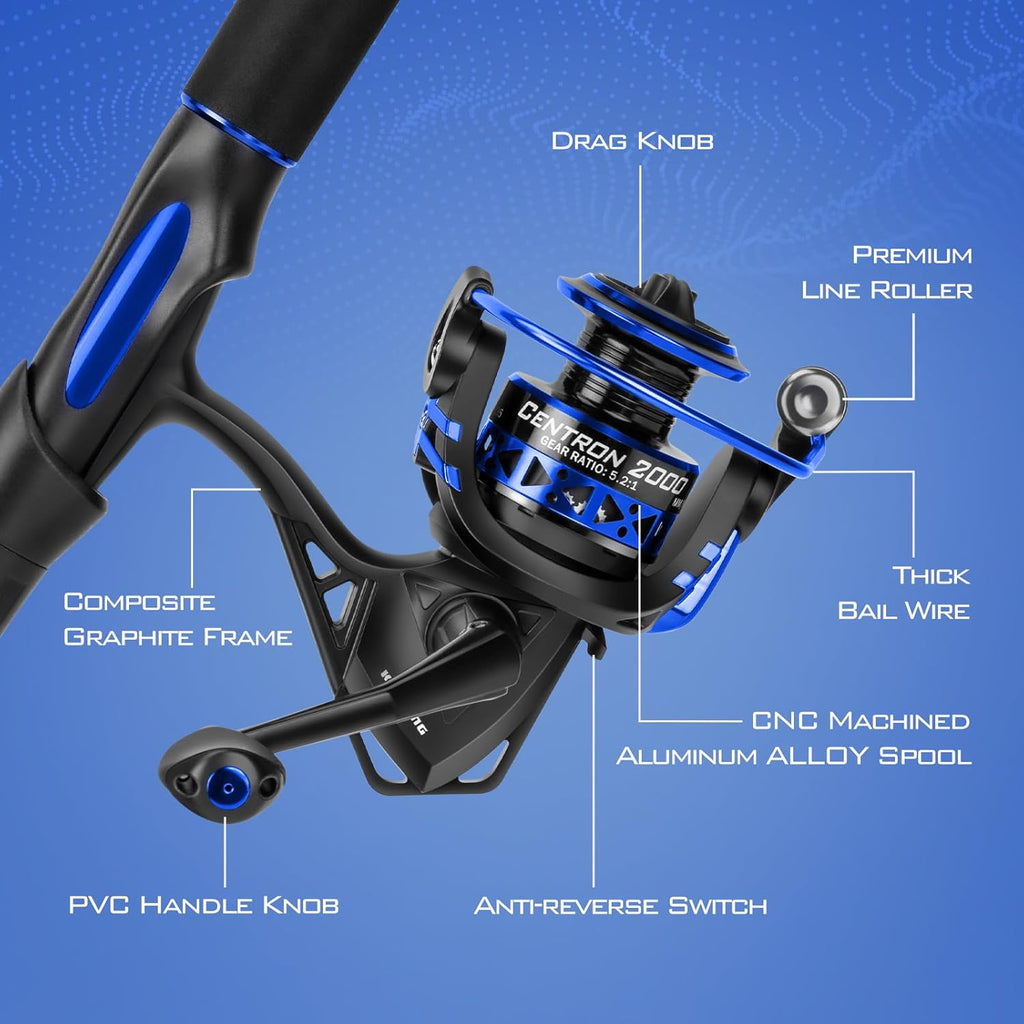 Fishing Rod and Reel Combo, Spinning & Baitcasting, Graphite 2-Piece, Stainless Steel Guides I21783