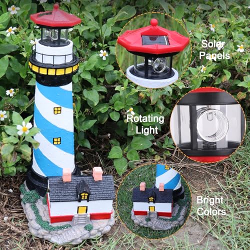 Solar Lighthouse with Rotating Beacon for Outdoor Garden Decor A48617