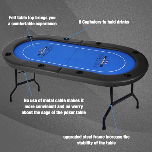 84" Foldable Poker Table with Chips Tray, 10 Player Oval, Green Felt U489