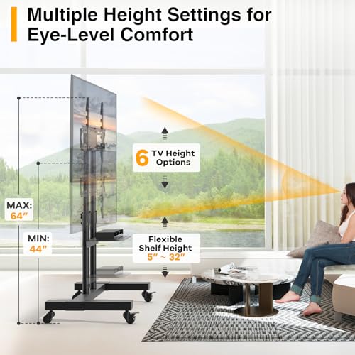 Rolling TV Stand for 32-83 inch TVs, Height Adjustable with Wheels and Laptop Shelf I27401