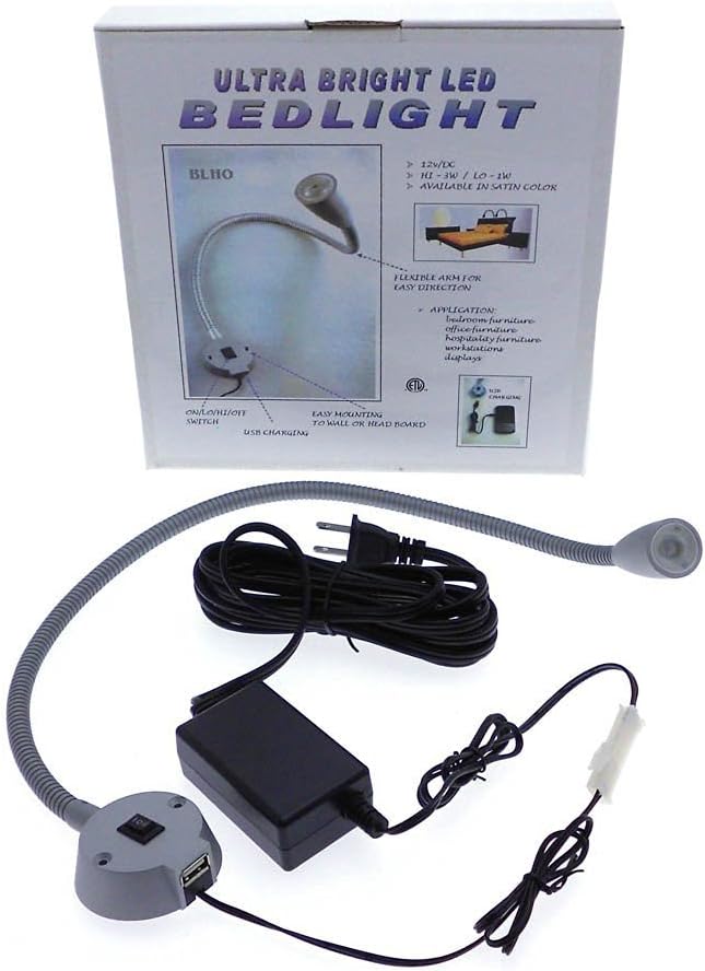LED Bed Lamp with USB Charger Port, Gooseneck Reading Light, 3-Way Switch T6830