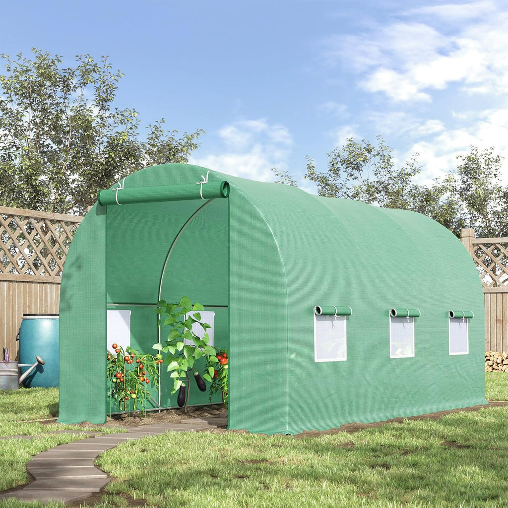 15 x 6 x 7 ft Walk-in Tunnel Greenhouse with Roll-up Windows K1632