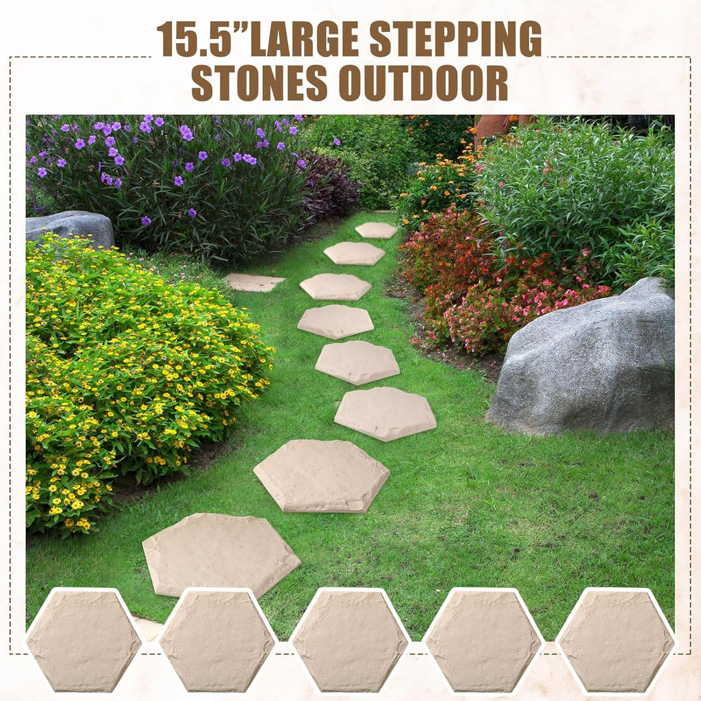 15.5 Inch Stepping Stones Outdoor with Ground Stakes for Pathway Lawn Garden I338