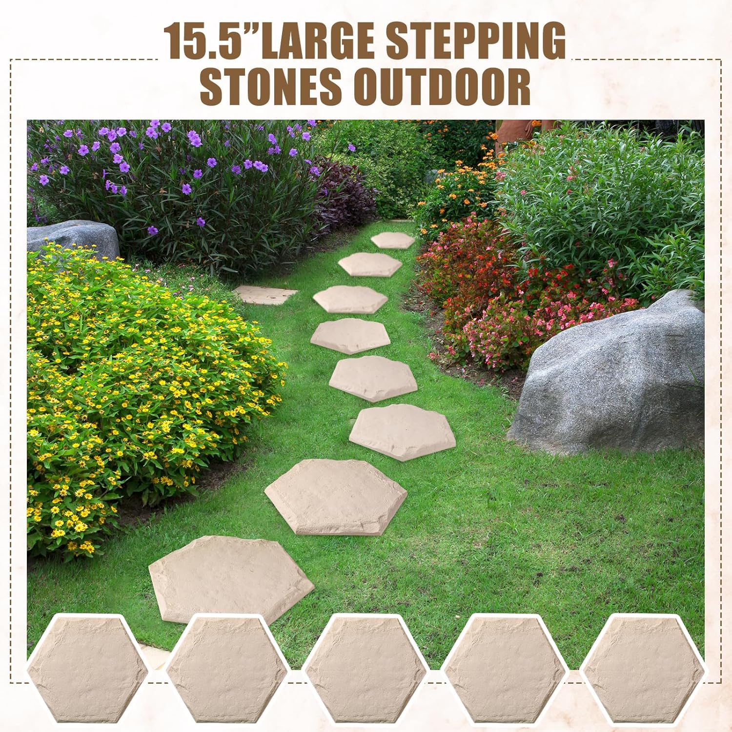 15.5 Inch Stepping Stones Outdoor with Ground Stakes for Pathway Lawn Garden I338