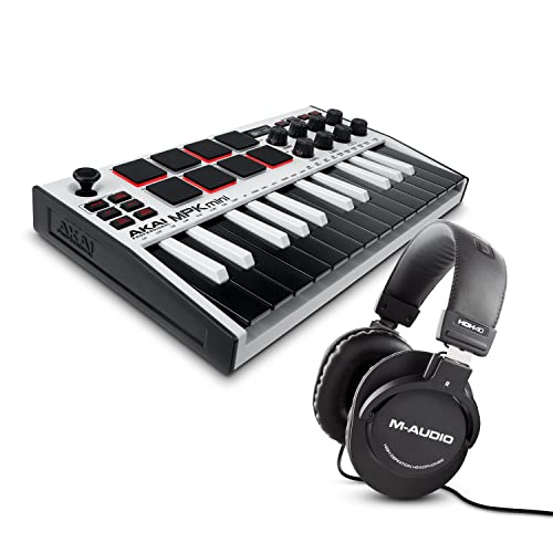 Akai MPK Mini MK3 MIDI Keyboard Controller + M-Audio SP2 Sustain Pedal, with MPC Beats and Software Suite – Beat Maker Bundle (White)