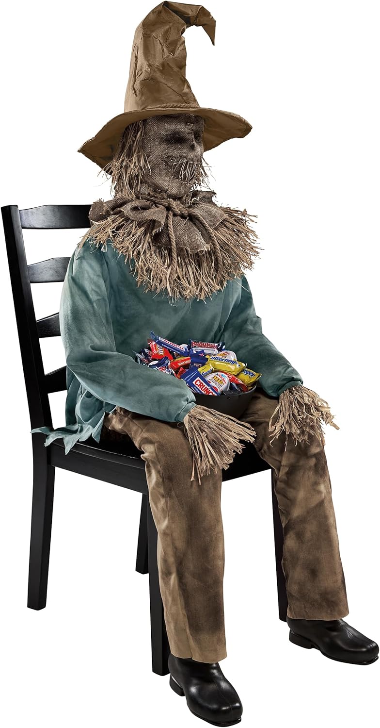 Scary Sitting Scarecrow Animatronic Prop V34350