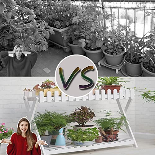 2 Tier White Wooden Plant Ladder Shelf P74854