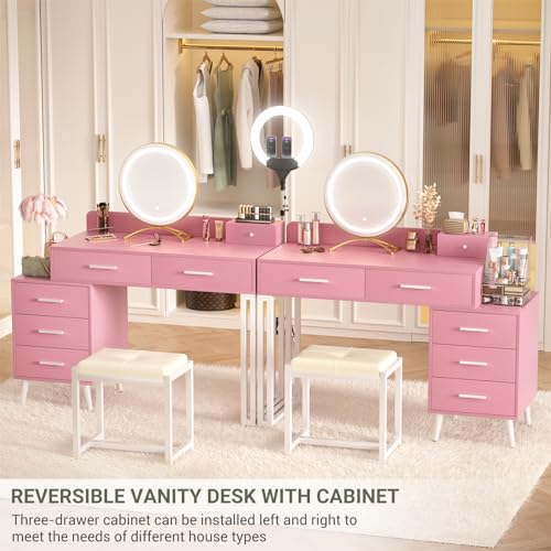 White Vanity Desk with Mirror and Lights, 6 Drawers and Stool Z334
