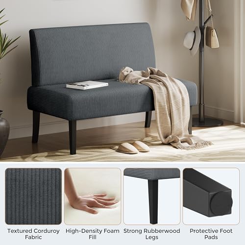 Small 2-Seater Armless Sofa Chair, Corduroy Fabric, for Small Spaces A458373