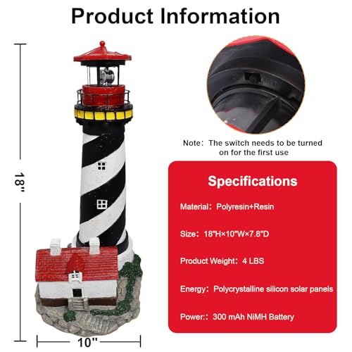 Solar Lighthouse with Rotating Beacon for Outdoor Garden Decor A48617