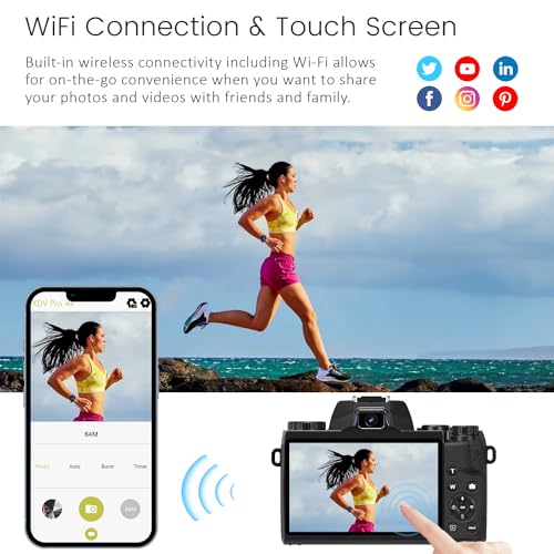 4K 64MP WiFi Touch Screen Vlogging Camera with Flash and 32GB SD Card X958972