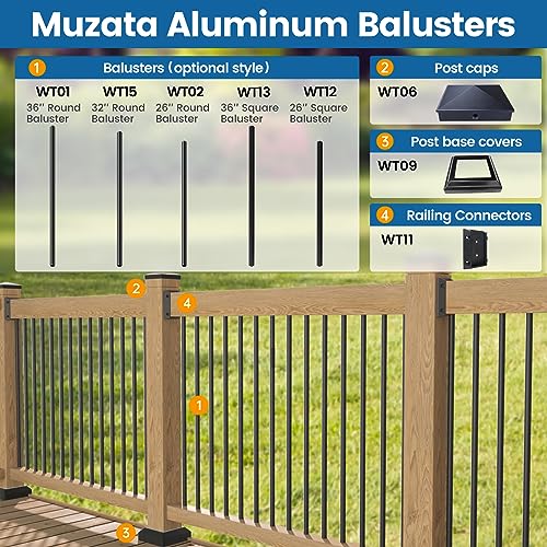 50 Pack 26" Aluminum Deck Balusters Round Black for Railing Stair Porch E465