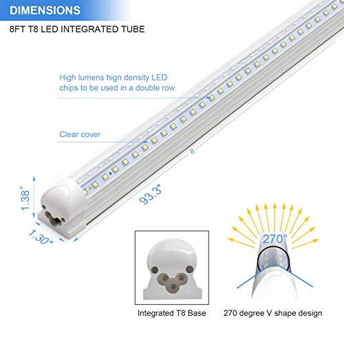 10-Pack 8ft LED Shop Light Fixture, 90W T8 Integrated Tube, 6500K 12000LM, Linkable T267