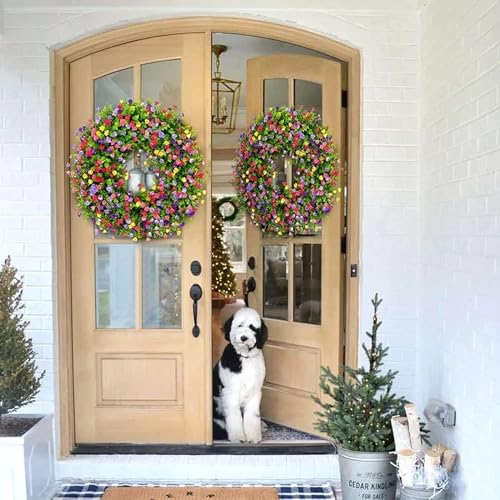 Colorful Cottage Wreath Spring Summer Hanging Ornament, Artificial Handmade Decoration D6420
