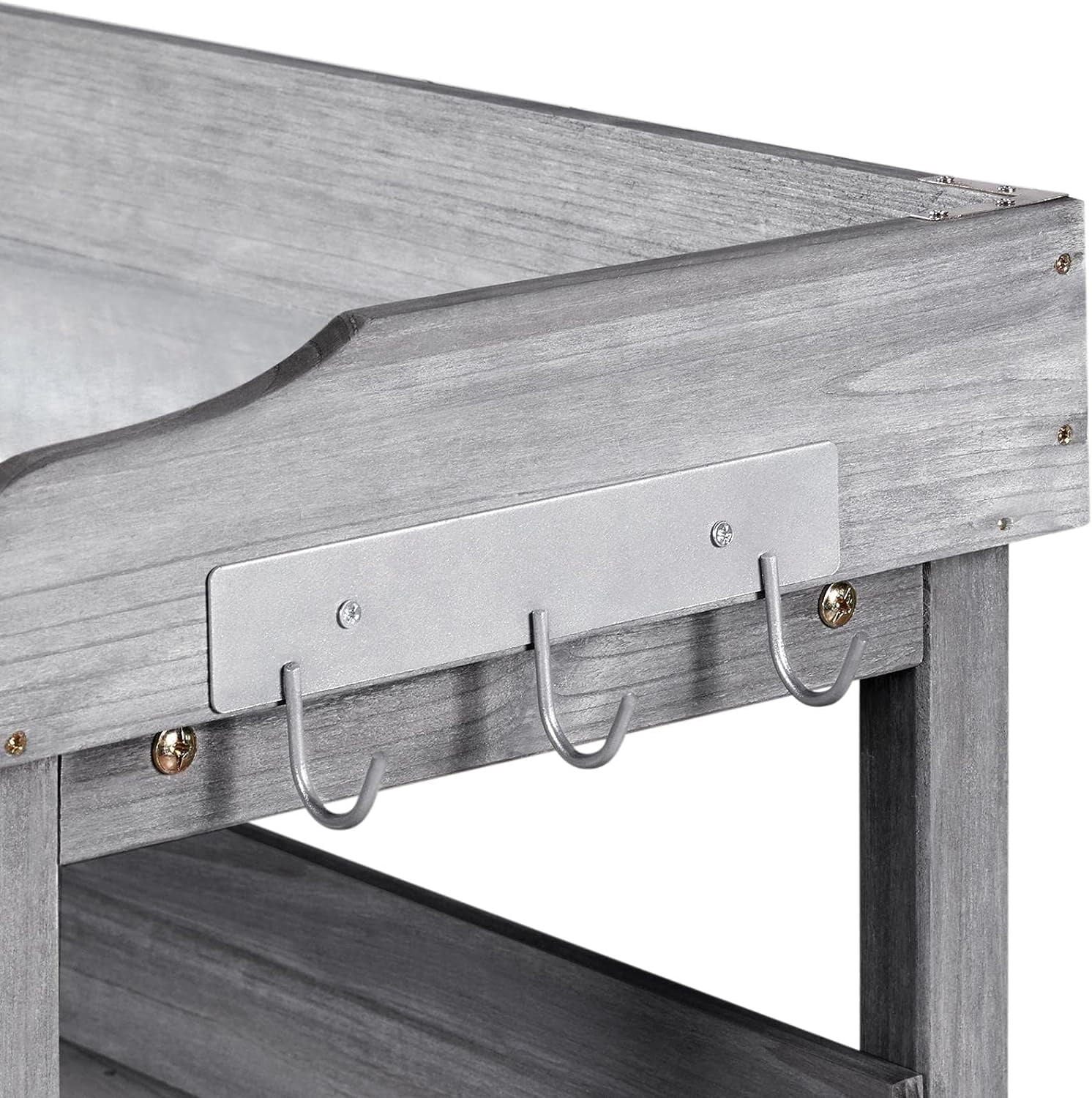 Wooden Potting Bench Table with Metal Tabletop and Storage Shelf A212159