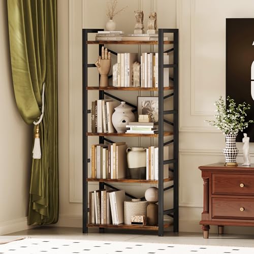 3 Tier Industrial Bookcase, Rustic Etagere Bookshelf for Living Room U5786