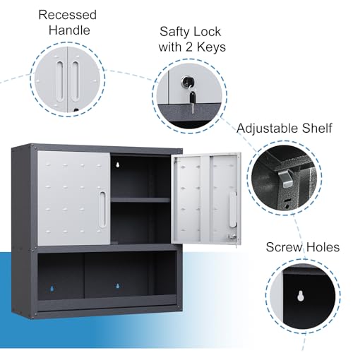 Wall Cabinet with 2 Doors, Lockable, Adjustable Shelves, Heavy Duty Steel J4545