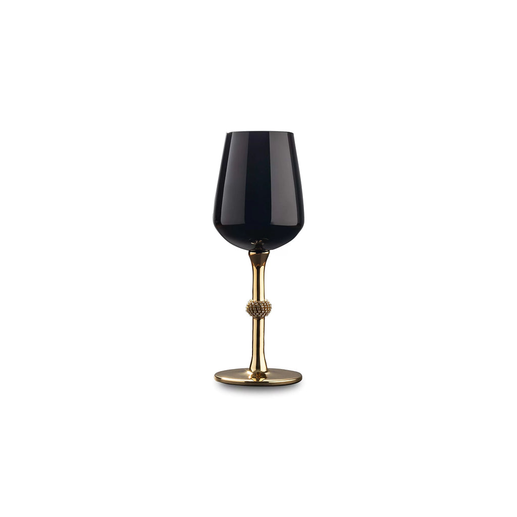 Vikko Dcor Black and Gold Wine Glasses | 11 Ounce Cup  Striking Black and Gold Design with Diamante Accents  Dishwasher Safe  Set of Six Stunning Wine Glasses  8.4 x 2.3