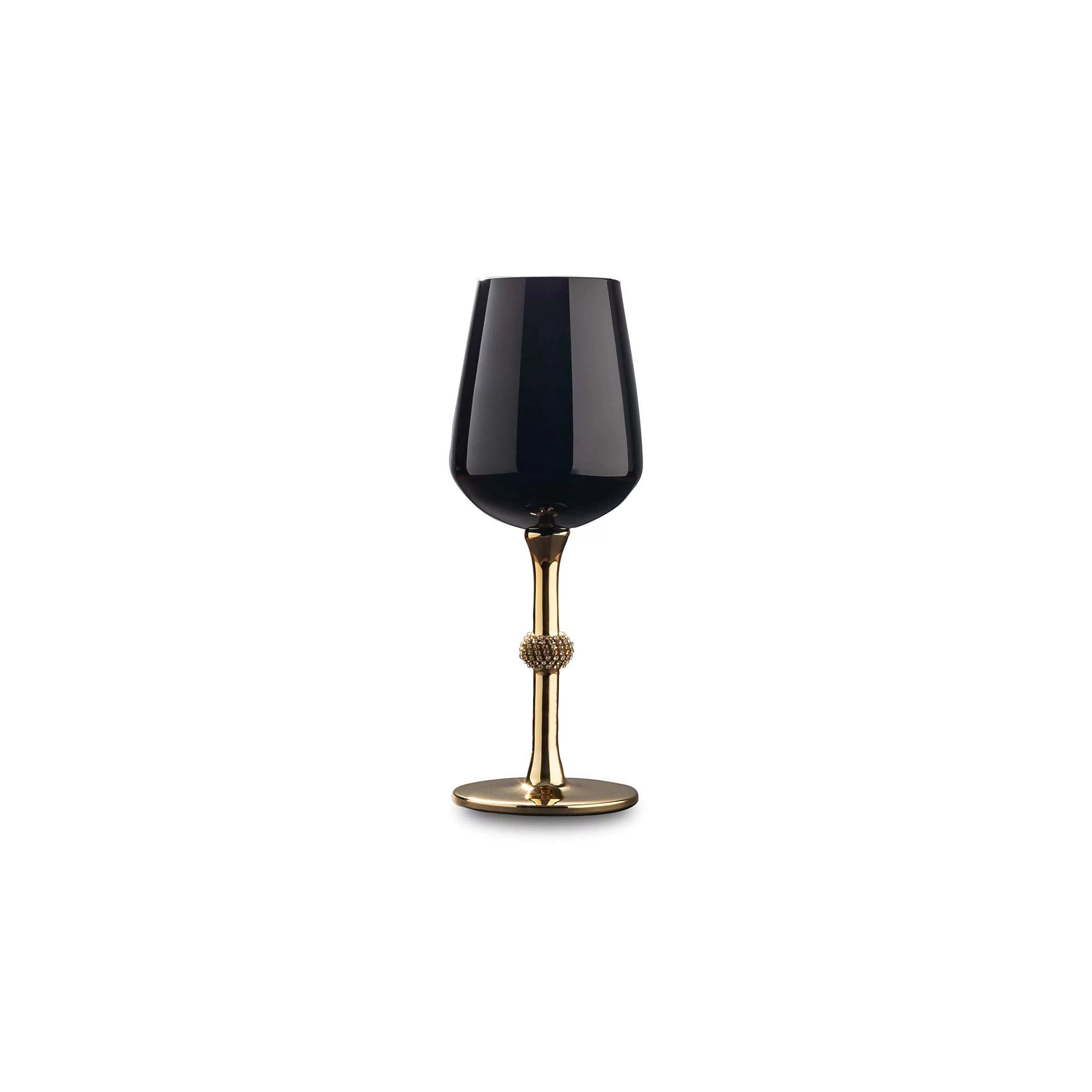 Vikko Dcor Black and Gold Wine Glasses | 11 Ounce Cup  Striking Black and Gold Design with Diamante Accents  Dishwasher Safe  Set of Six Stunning Wine Glasses  8.4 x 2.3