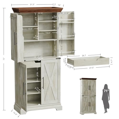Kitchen Pantry Cabinet 72" H with 9 Shelves and 4 Barn Doors K363211