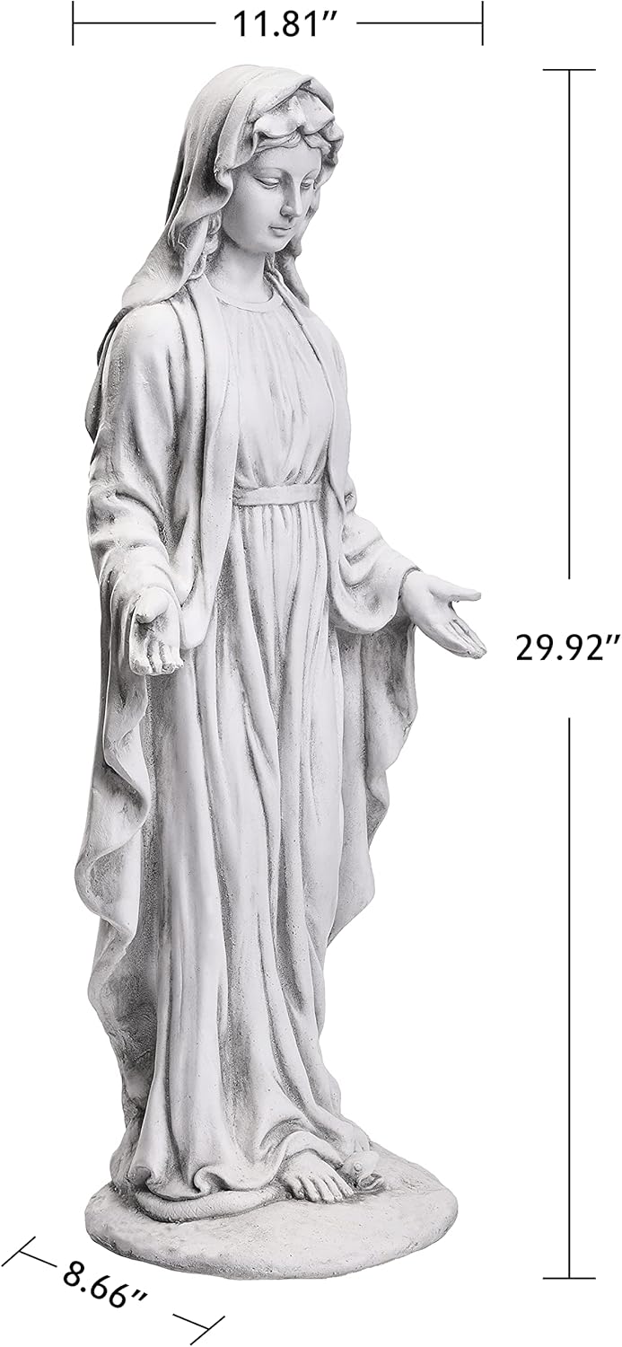 Virgin Mary Statue 29.9" Tall Religious Garden Décor Outdoor Gray S62935