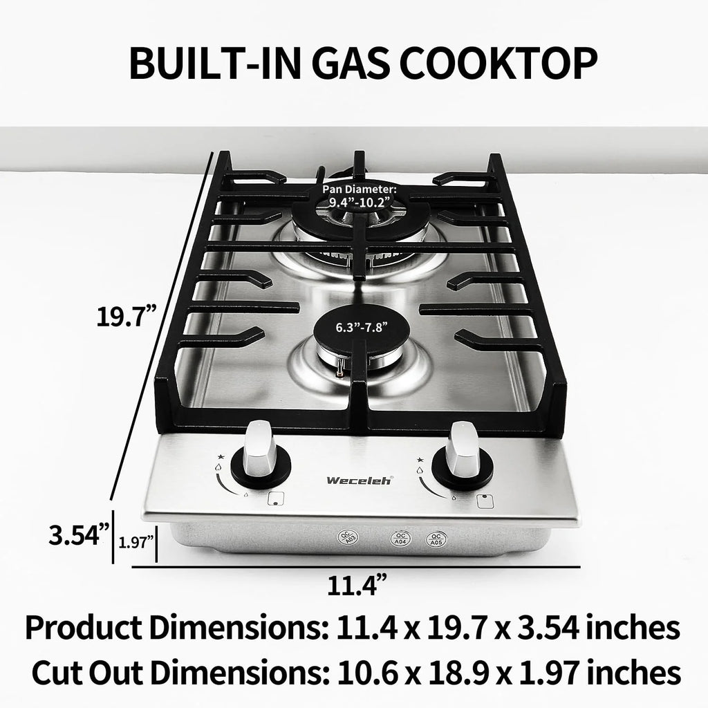 12" Dual Fuel 2 Burner Cooktop with Stainless Steel G3828