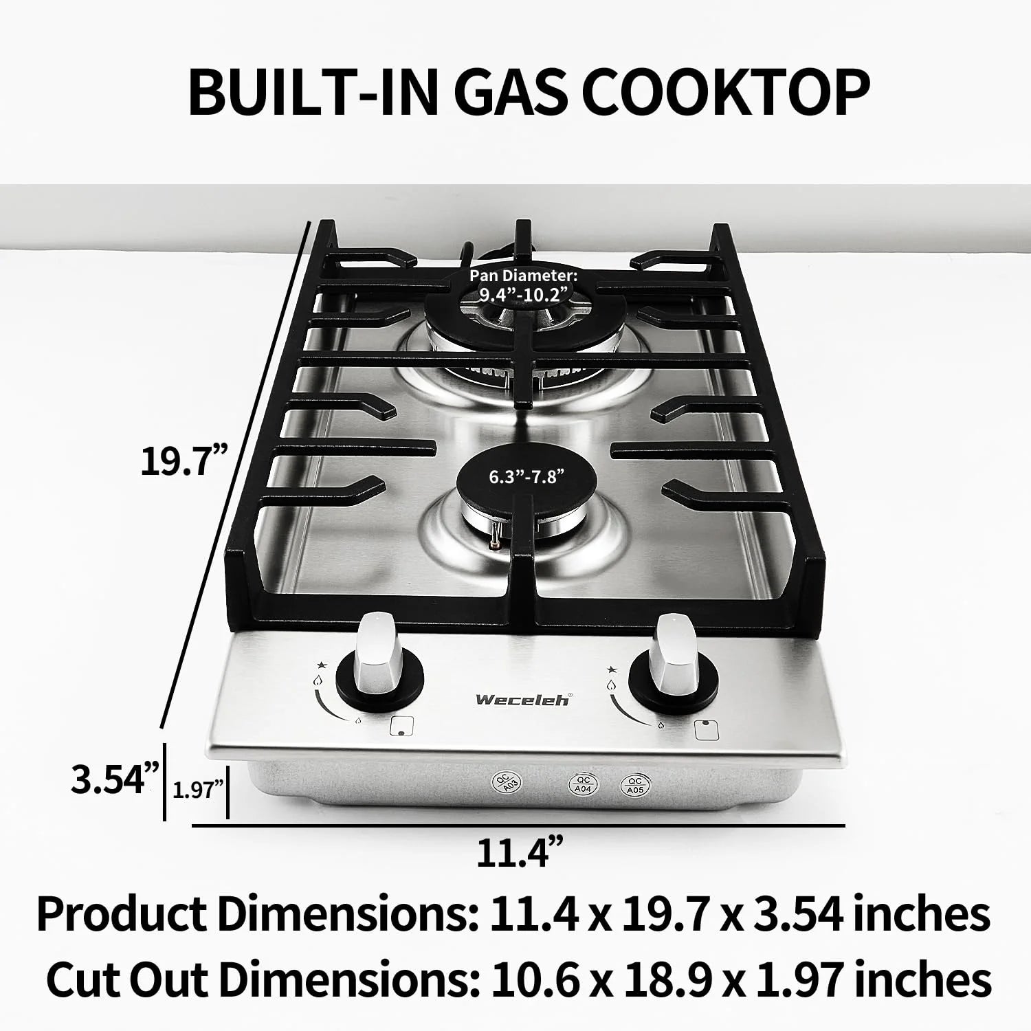 12" Dual Fuel 2 Burner Cooktop with Stainless Steel G3828