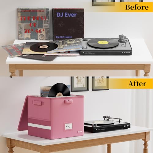 Vinyl Record Storage Box with Lock, Fireproof & Water Resistant, Holds 100+ 12-Inch Records H505
