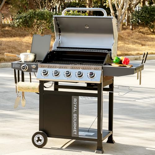 5 Burner Propane Gas Grill with Side Burner and Sear Burner, Cart Style BBQ Grill C4711