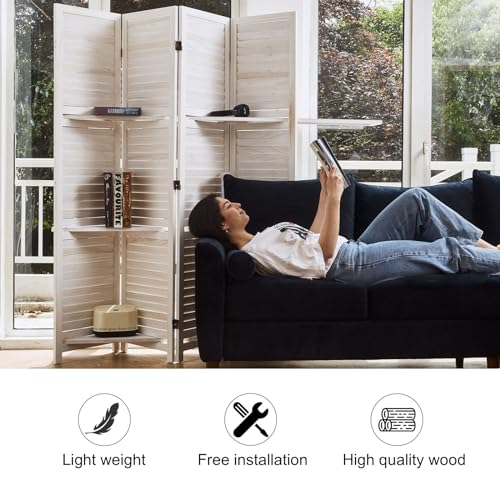 Folding Room Divider with Shelves, 6 Panels, Brown D785582