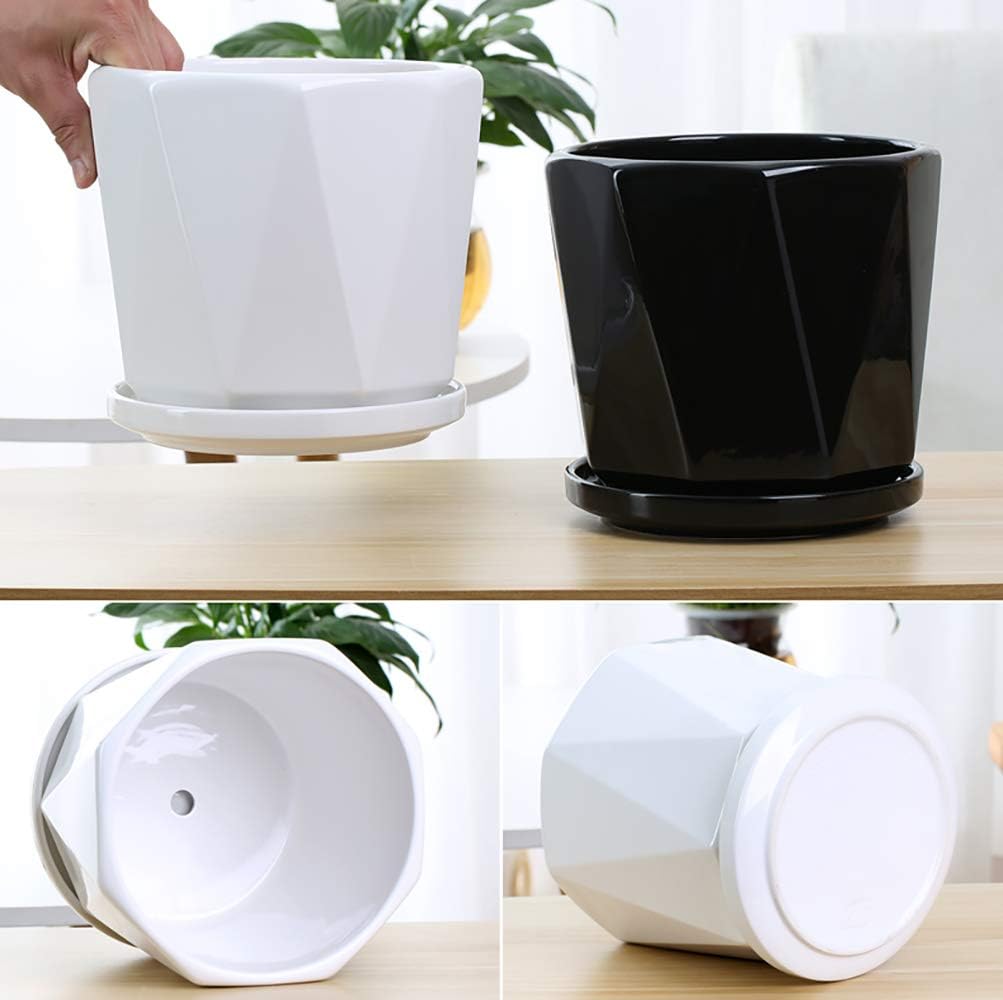Ceramic Plant Pots with Saucer, Set of 3, Indoor Outdoor P840816