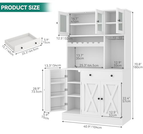 Kitchen Pantry Cabinet with Wine Rack & Power Outlet, 71" H Tall Storage Cabinet with Doors and Shelves W56221