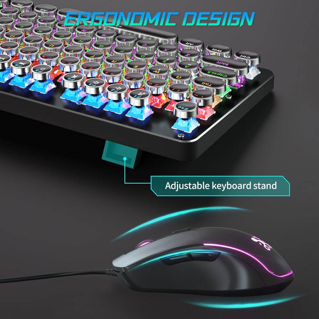 Mechanical Gaming Keyboard and Mouse Combo, Retro Metal Panel, RGB Backlit, 104 Keys B16775