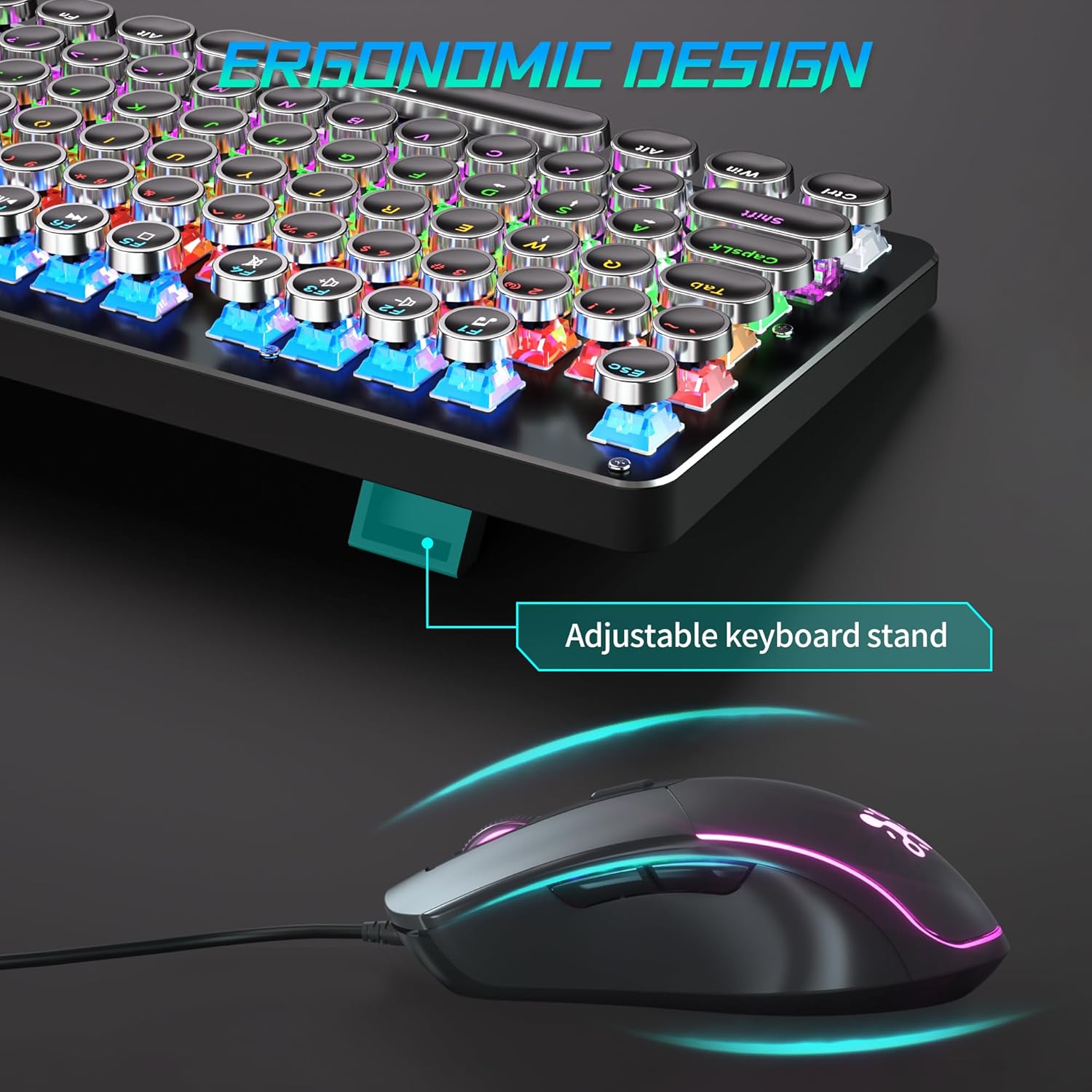 Mechanical Gaming Keyboard and Mouse Combo, Retro Metal Panel, RGB Backlit, 104 Keys B16775