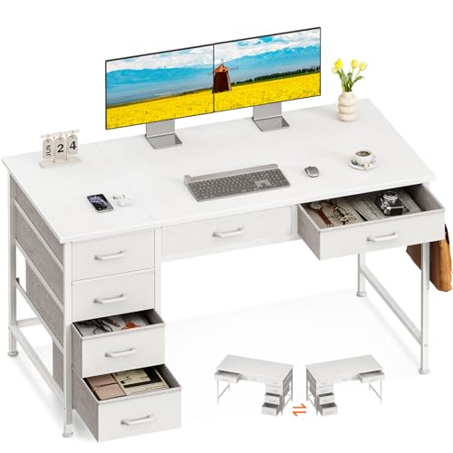 Computer Desk with 6 Drawers, 40 Inch Small Desk with Storage L2851