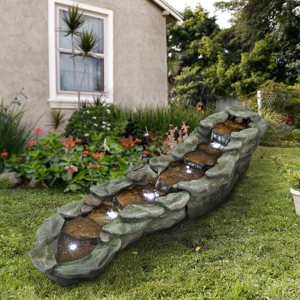 Outdoor Rock Water Fountain with LED Lights for Garden Patio N3778