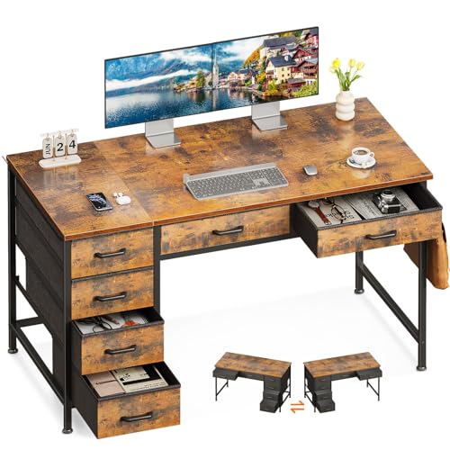 Computer Desk with 6 Drawers, 40 Inch Small Desk with Storage L2851