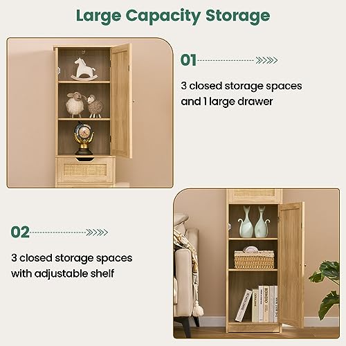 67" Tall Bathroom Cabinet with 2 Doors and 1 Drawer, Adjustable Shelves T930834