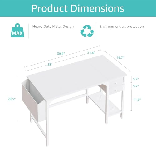 Computer Desk with Fabric Drawers, 40 Inch Reversible Gaming Desk for Small Space Home Office D876