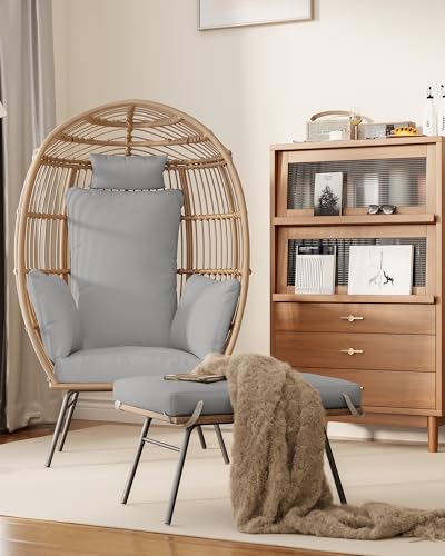 Wicker Egg Chair with Cushions and Ottoman L257