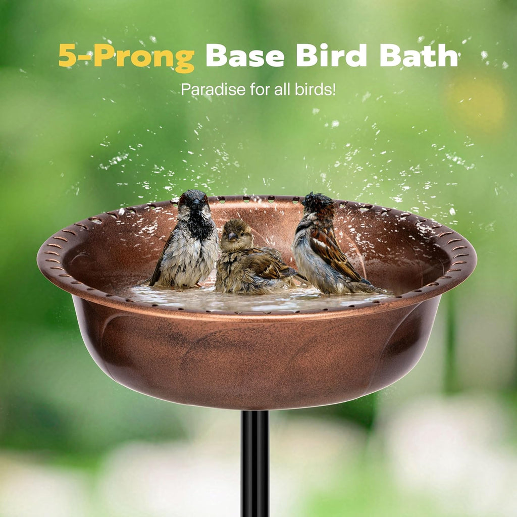 Polyresin Bird Bath with Metal Stake, 29 Inch Outdoor Freestanding Birdfeeder F405