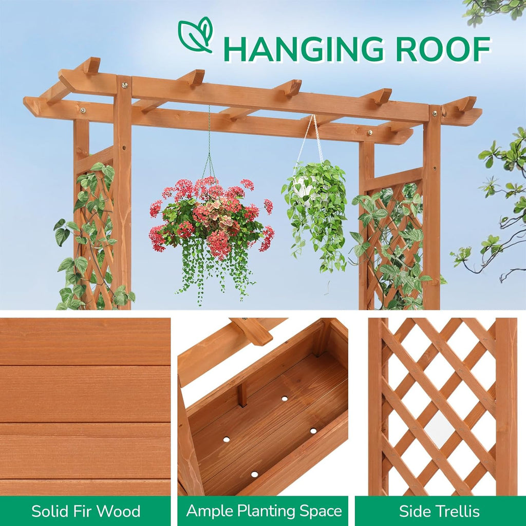 Raised Garden Bed with Trellis, Elevated Wood Planter Box S44330