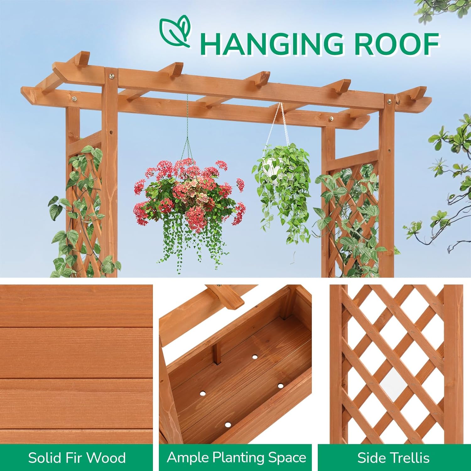 Raised Garden Bed with Trellis, Elevated Wood Planter Box S44330