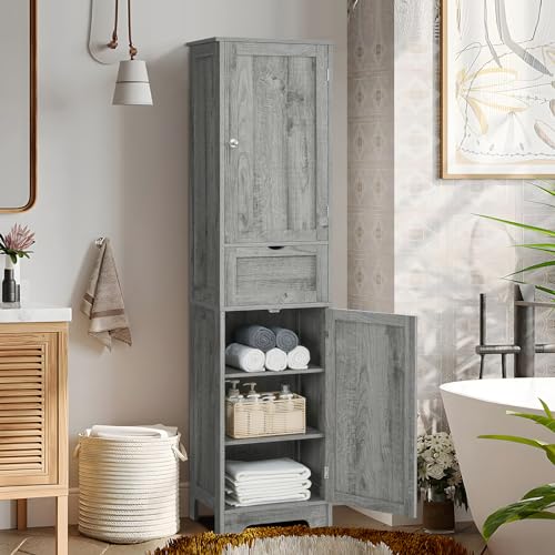 67" Tall Bathroom Cabinet with 2 Doors and 1 Drawer, Adjustable Shelves T930834