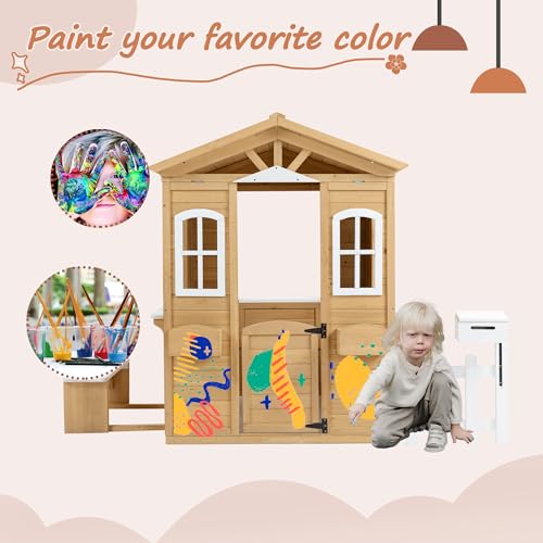 Wooden Playhouse for Kids with Window and Picnic Bench Y6736