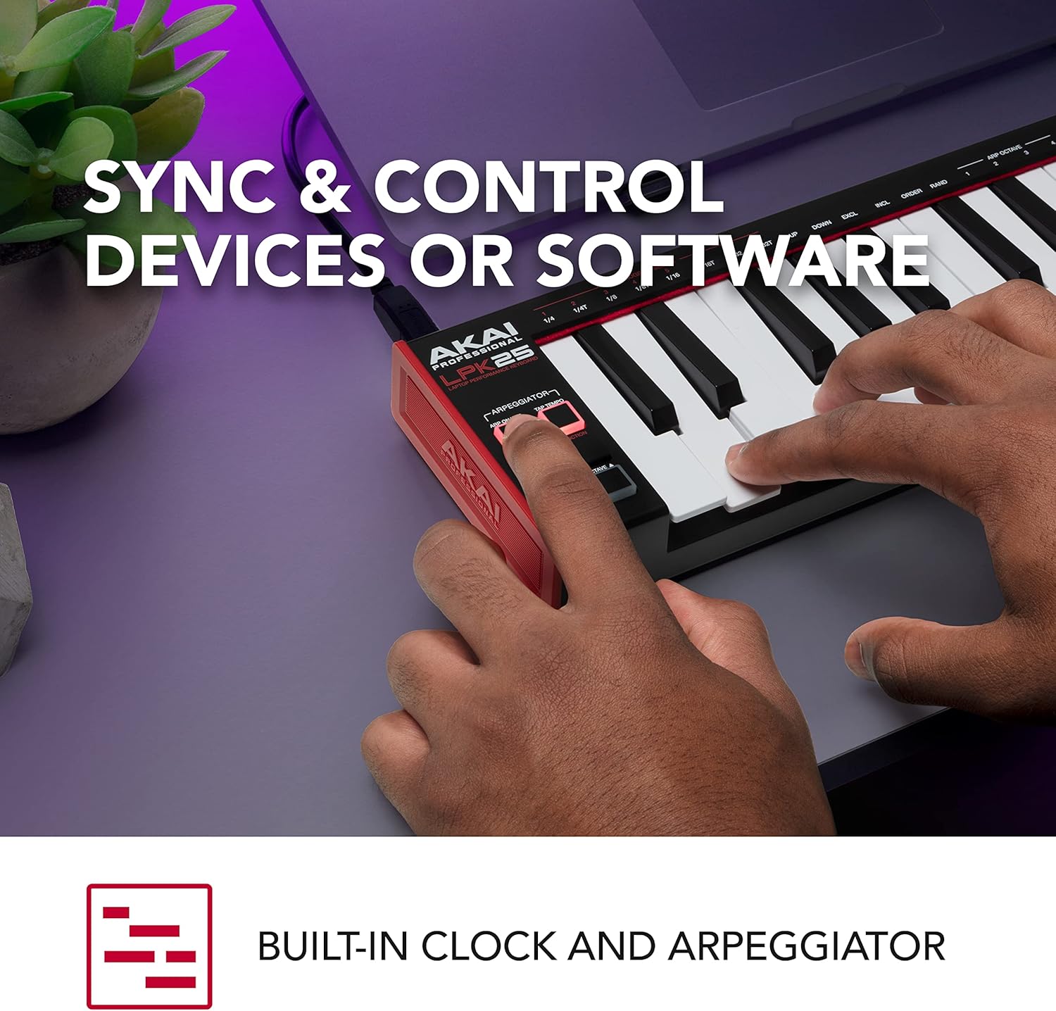 USB MIDI Keyboard with 25 Synth Keys and 8 RGB Drum Pads B657248