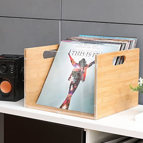Bamboo & Acrylic Vinyl Record Storage Crate with Handle G916