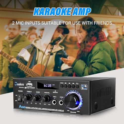 Stereo Audio Amplifier, 300W 2 Channel Wireless Bluetooth, FM Radio, USB, SD Card, Remote Control B25702