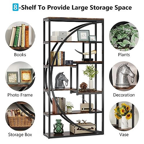 Industrial 5-Tier Etagere Bookcase, 70.8 inch Tall, 8 Open Shelves, Rustic Brown P8264